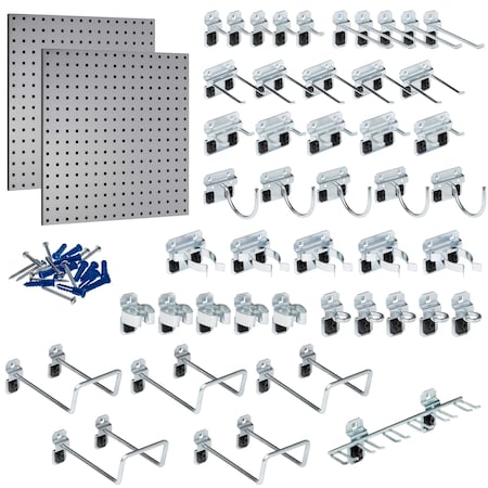 Triton Products 46 pc LocHook Assortment W/ (2) 24" W x 24" H Gray 18-Gauge Steel Square Hole Pegboards LB1-GKit